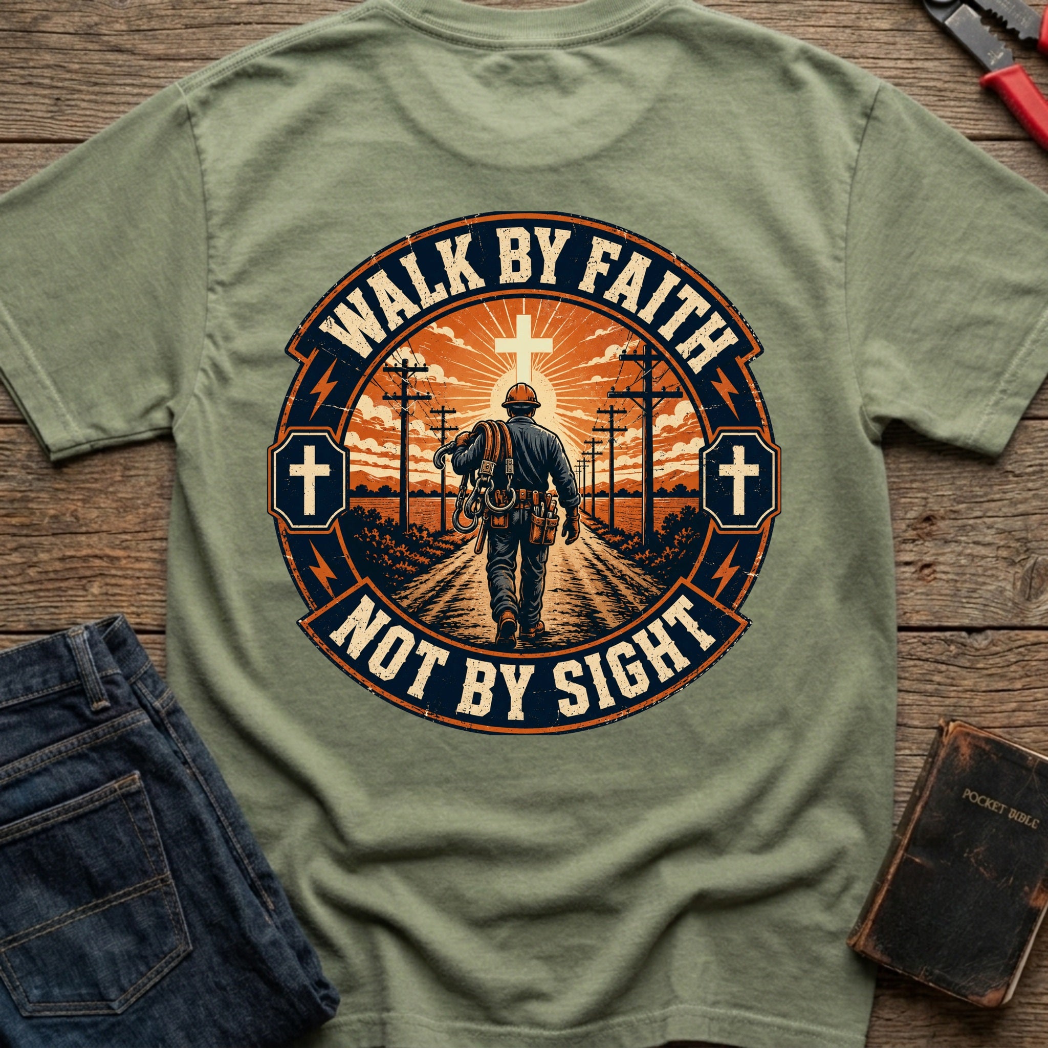 CrossGritOS|asset=89|template=5|color=Moss|view=back|file=Walk-By-Faith-Not-By-Sight-T-Shirt-6a4d3aa7fbc4acb84c0ea5eb-printify-art-1-2_Moss_back_template-5.jpg