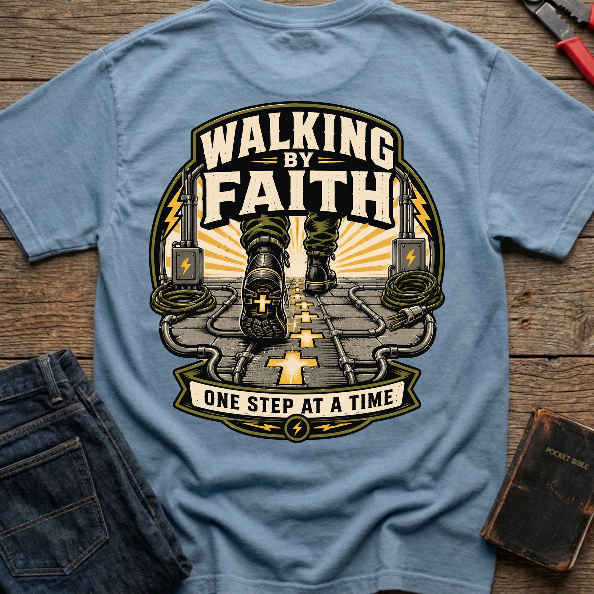 CrossGritOS|asset=88|template=6|color=Blue Jean|view=back|file=Walk-By-Faith-One-Step-At-A-Time-T-Shirt-6a4d3b07f81c32f26d0f505b-printify-art-1-2_Blue-Jean_back_template-6.jpg