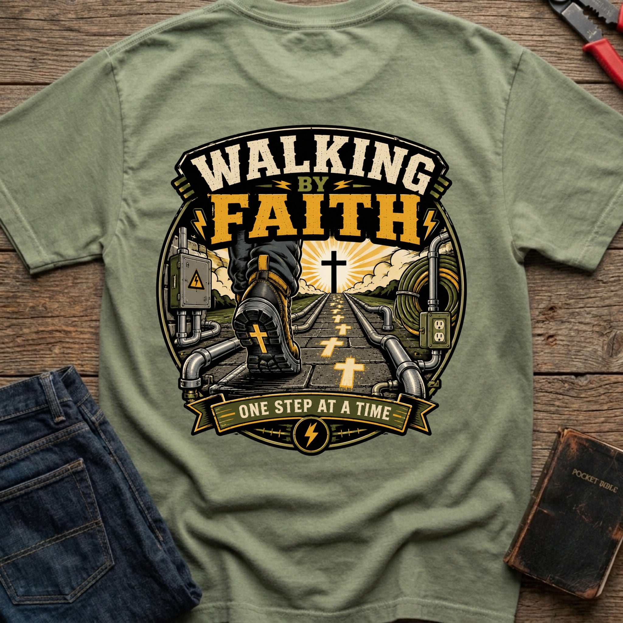 CrossGritOS|asset=87|template=5|color=Moss|view=back|file=Walking-By-Faith-T-Shirt-6a4d3b6d3fcdce69cd0ad980-printify-art-1-2_Moss_back_template-5.jpg