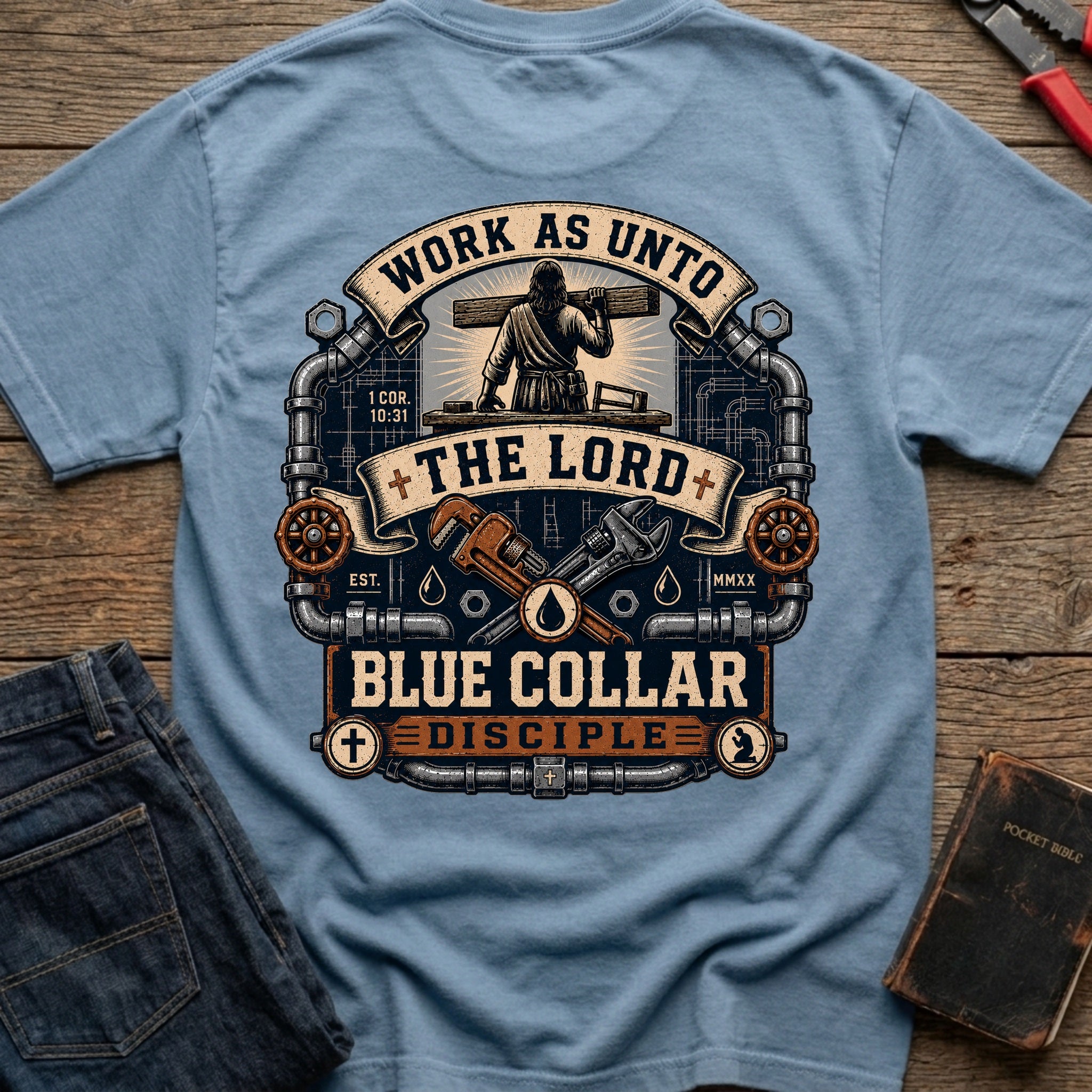 CrossGritOS|asset=24|template=6|color=Blue Jean|view=back|file=Work-As-Unto-The-Lord-T-Shirt-6a56b8e6b7b40dcd7101acdf-printify-art-1-2_Blue-Jean_back_template-6.jpg